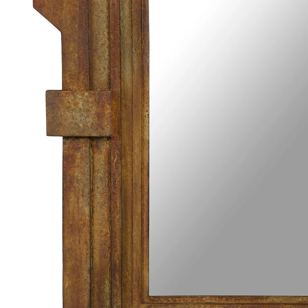 Antiqued Arched Iron Mirror side
