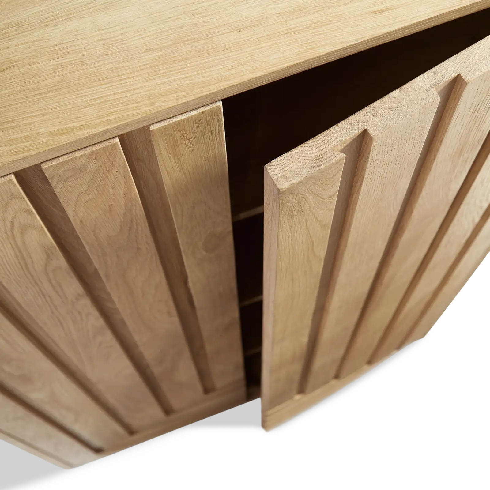 Edgar White Oak Cabinet solid wood geometric details open door