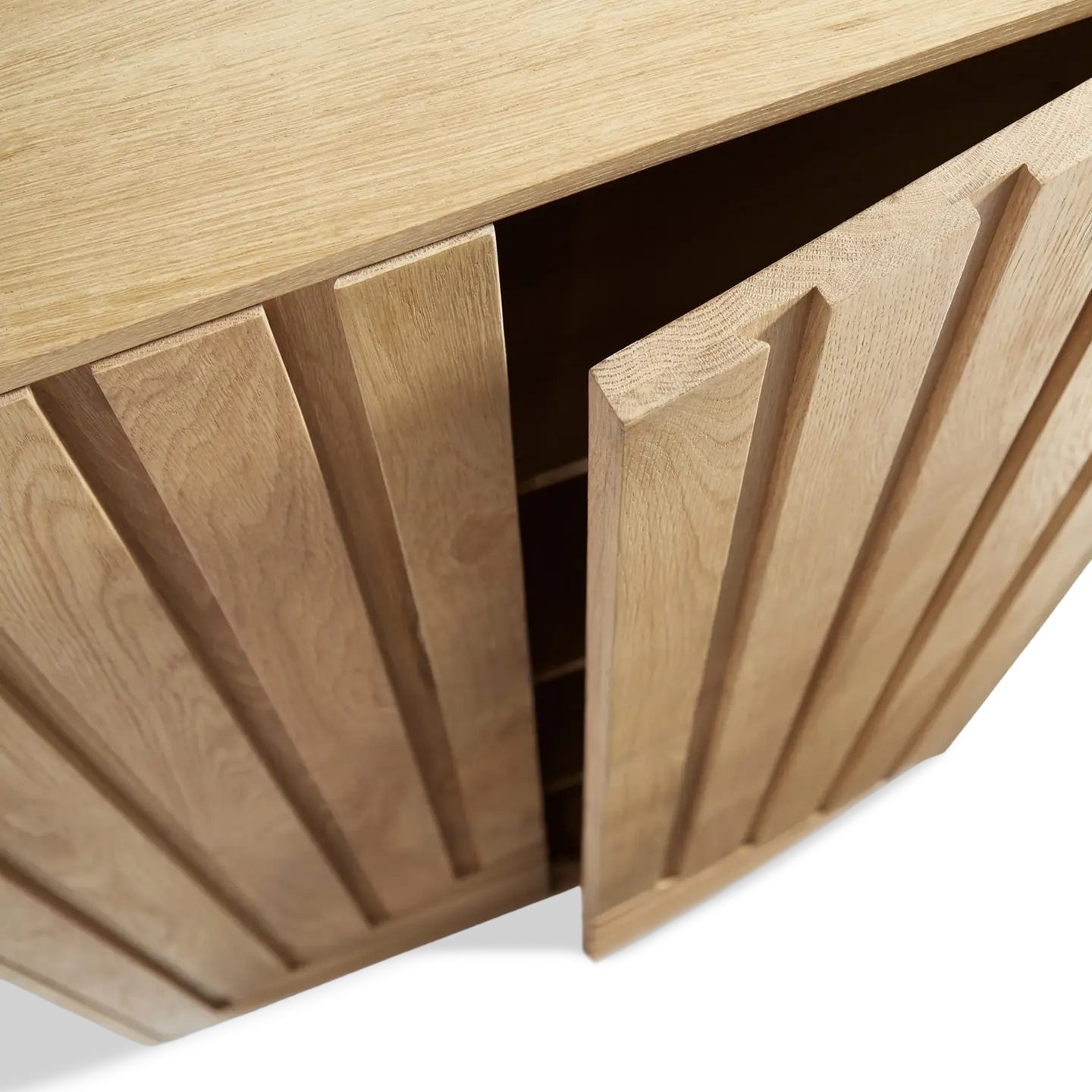 Edgar White Oak Cabinet solid wood geometric details open door