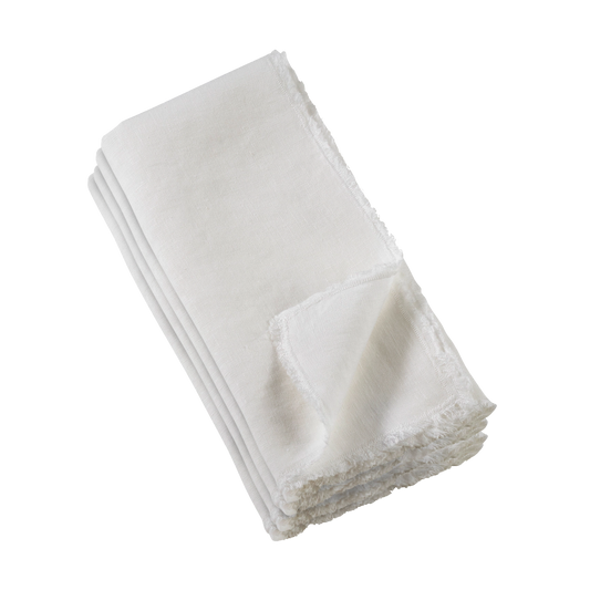 Fringed Stonewashed Napkin Set - Ivory