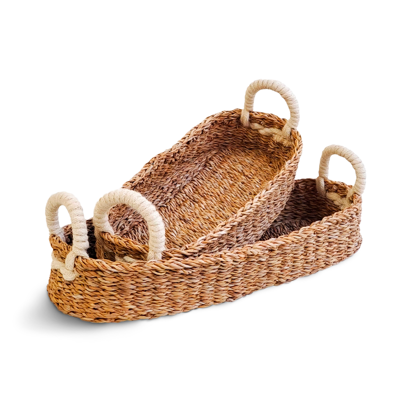 Handwoven Bread Basket Set of 2 - White