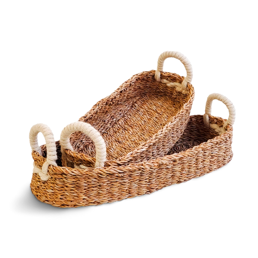 Handwoven Bread Basket Set of 2 - White