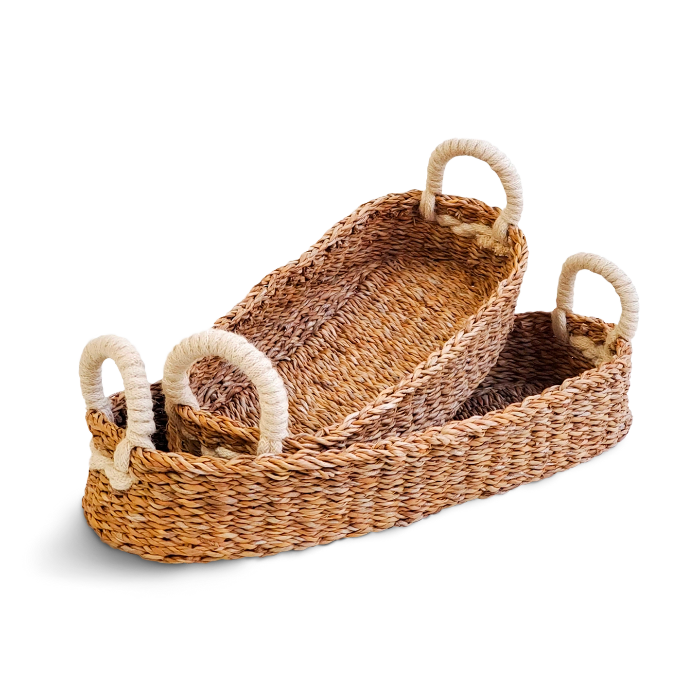 Handwoven Bread Basket Set of 2 - White