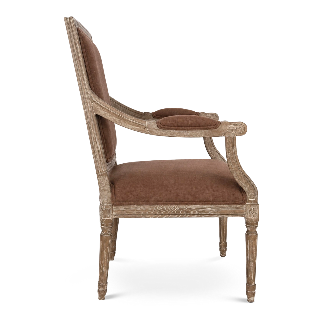 Henry Coco Linen Arm Chair side solid oak 