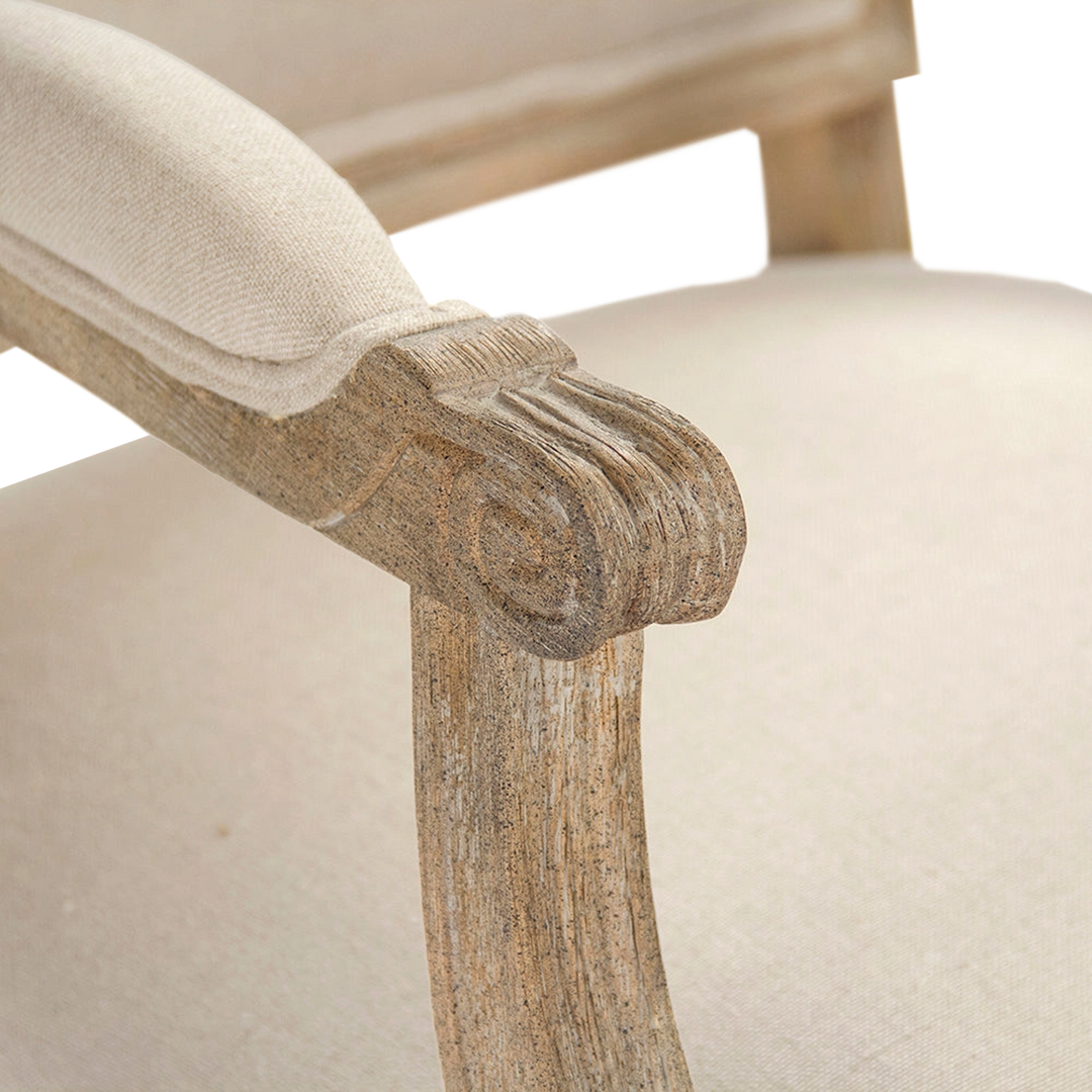 Henry Natural Linen Arm Chair arm detail solid oak