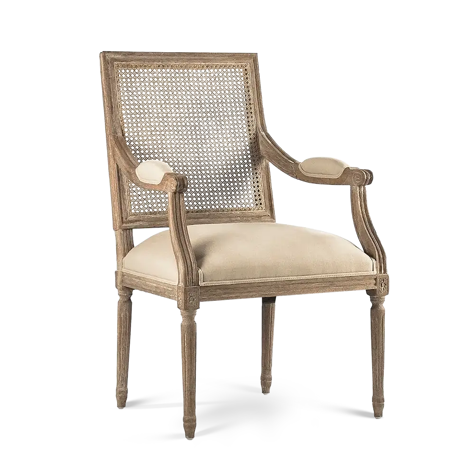 Henry Natural Linen Cane Arm Chair 