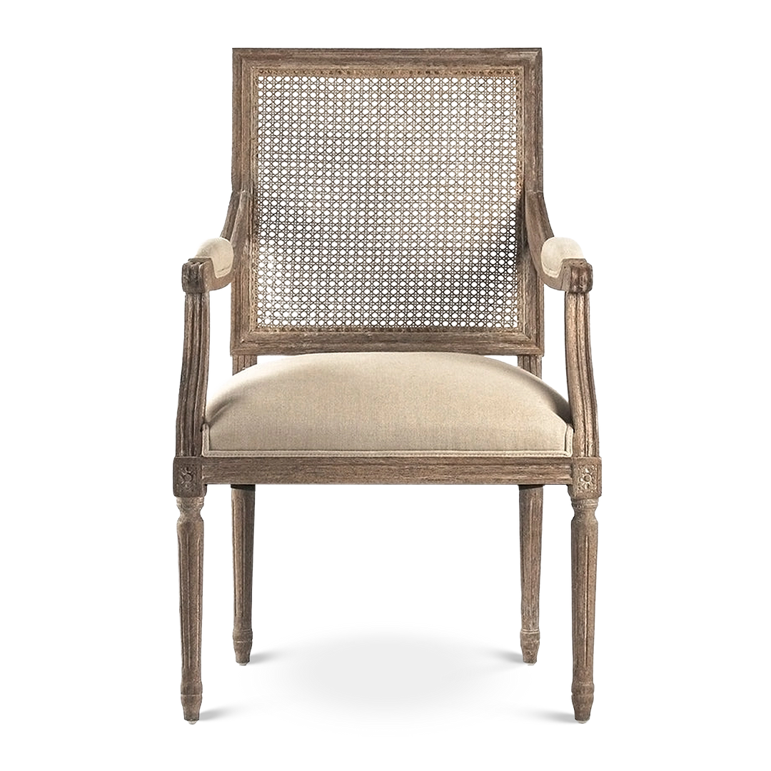 Henry Natural Linen Cane Arm Chair
