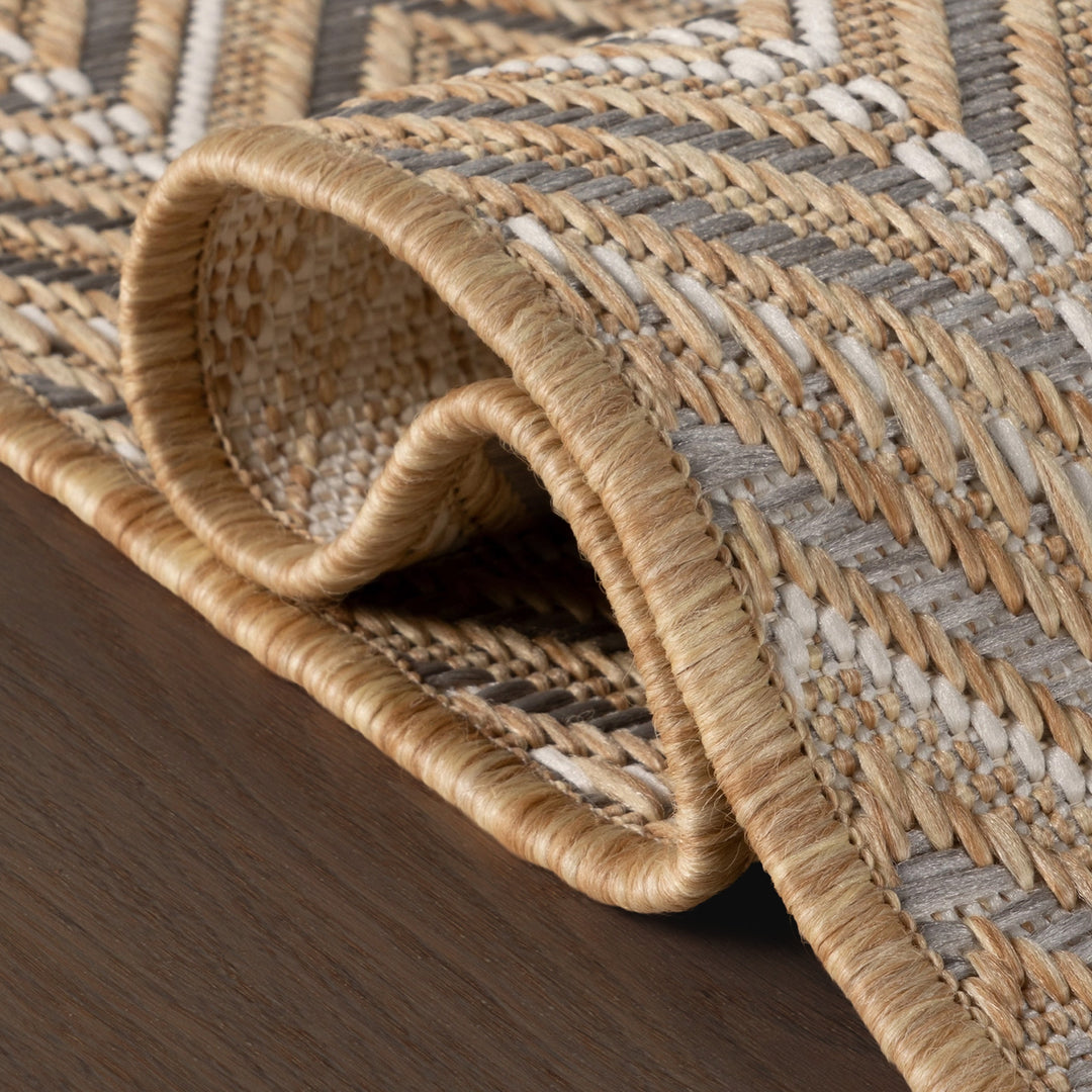 Katie Chevron Outdoor Rug polypropylene gray and natural pattern edge details
