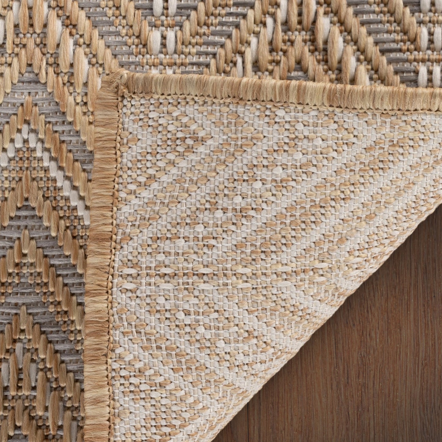 Katie Chevron Outdoor Rug polypropylene gray and natural pattern underside