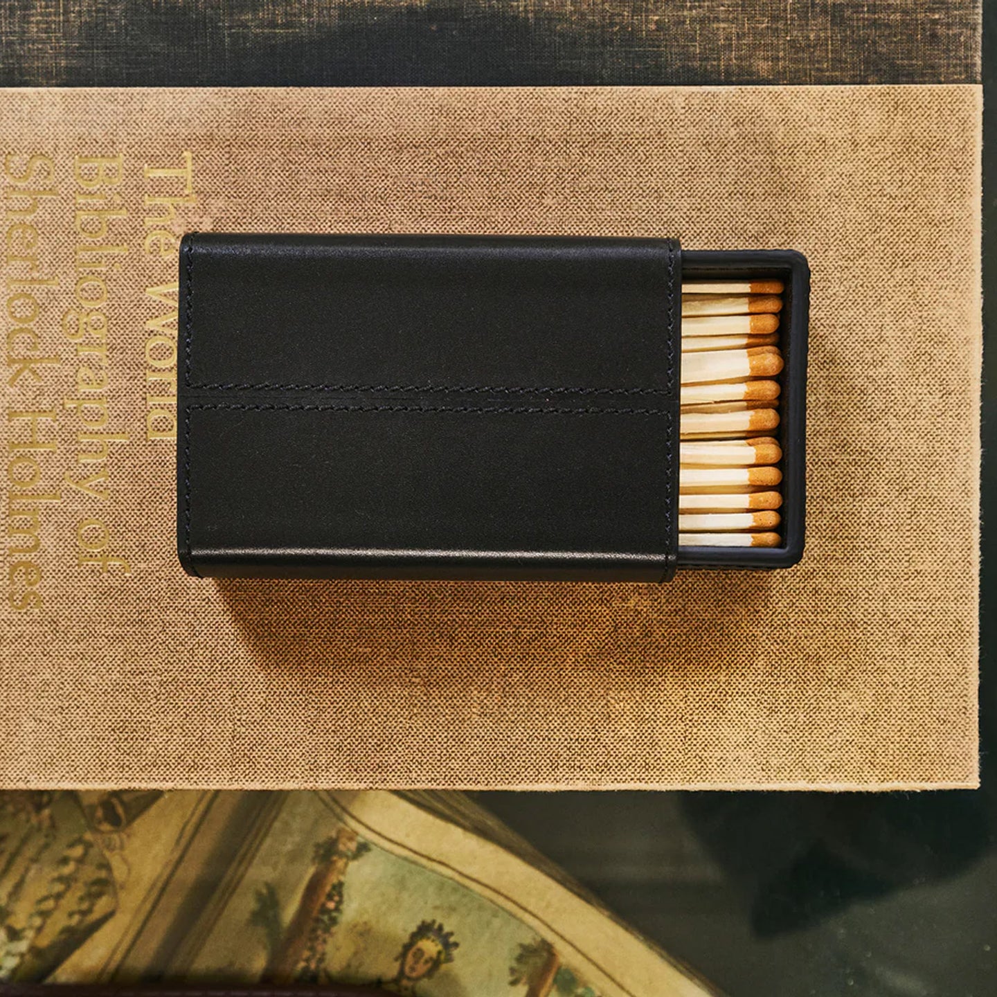 Leather Matchbox with Striker Black lifestyle