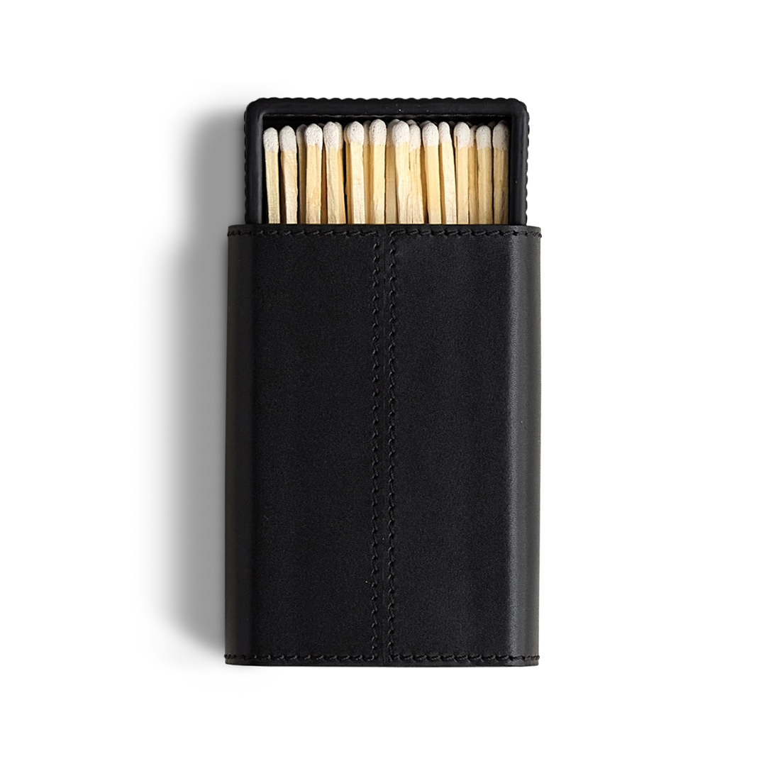 Leather Matchbox with Striker Black