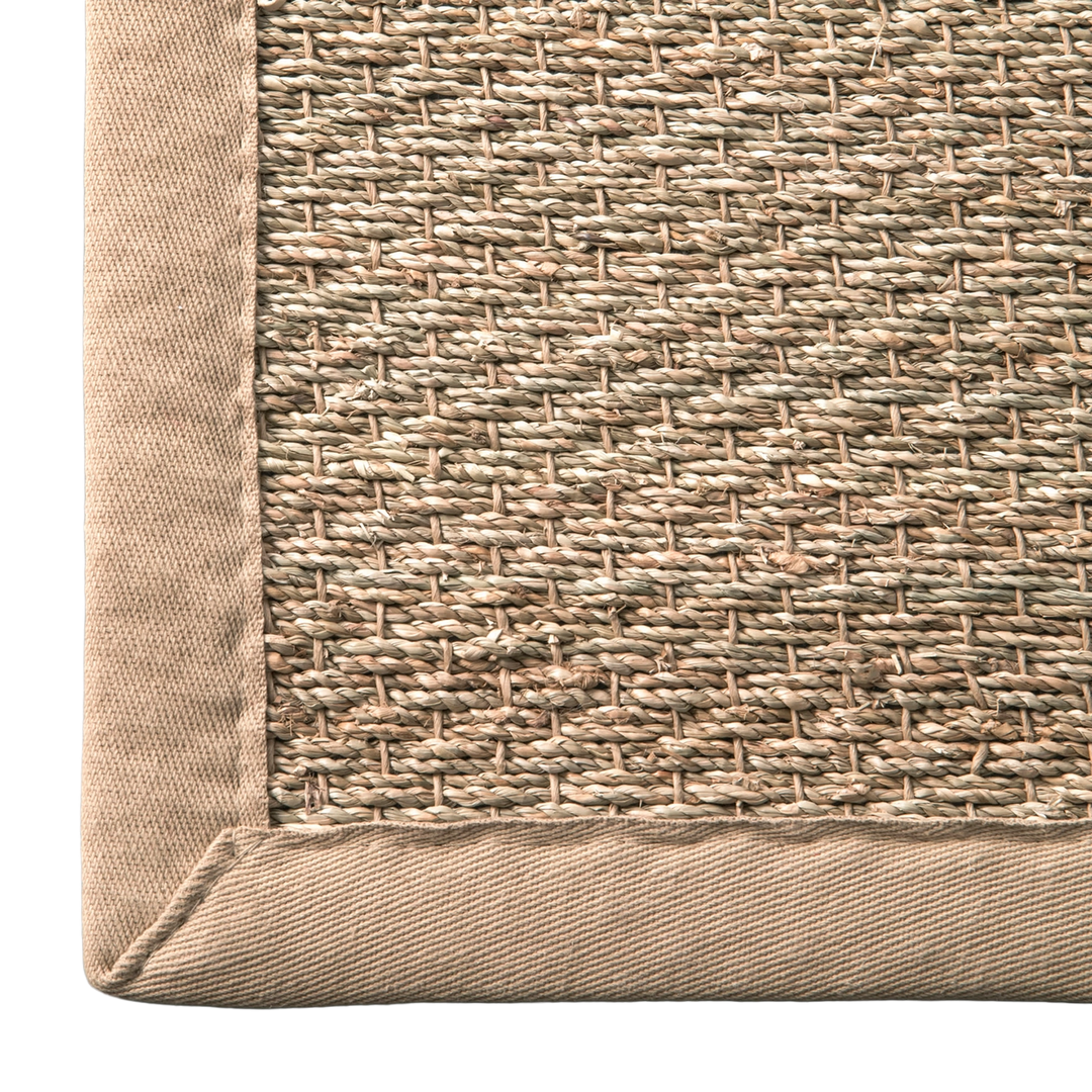 Naples Natural Seagrass Rug beige fabric trim