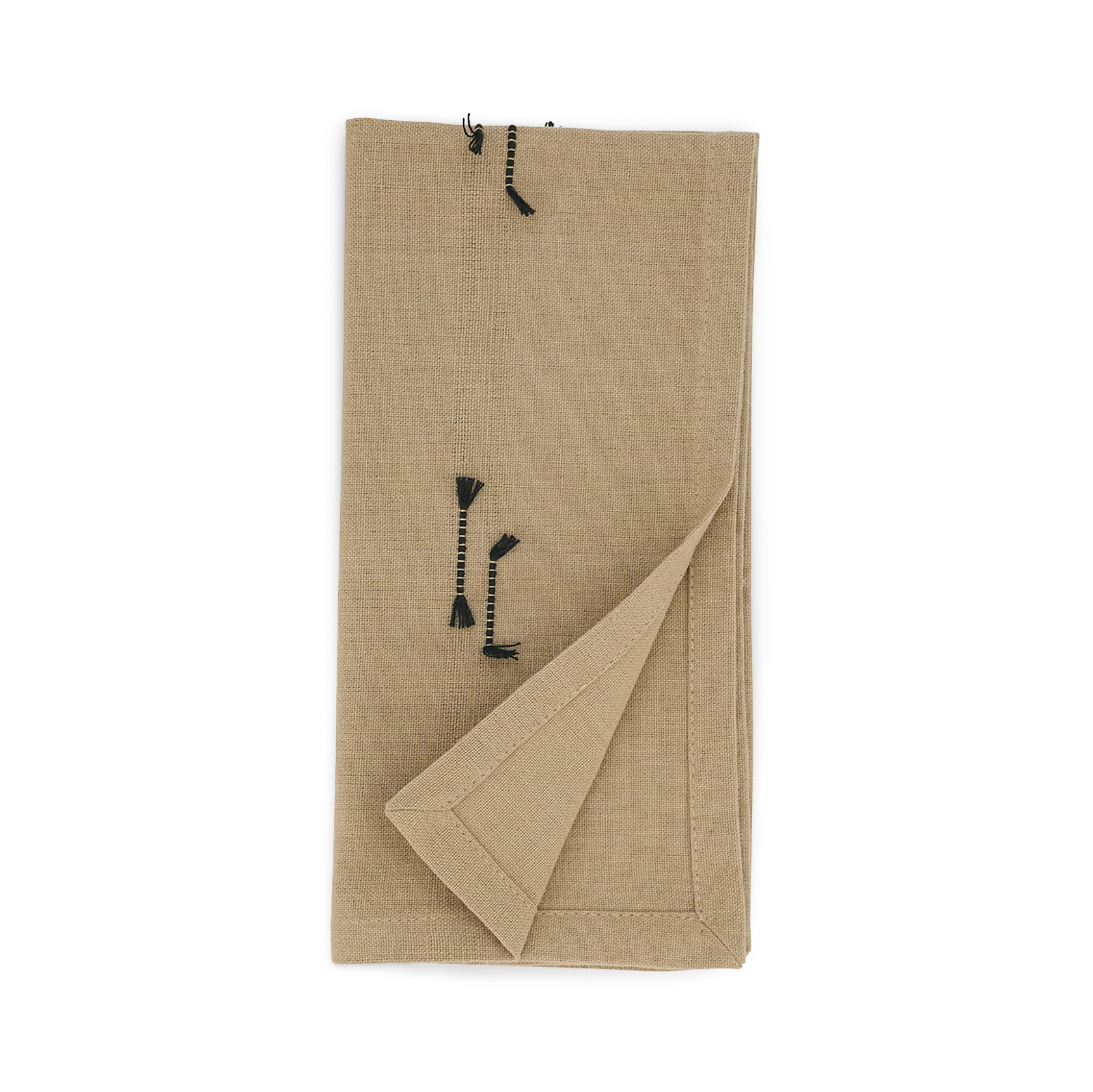 Natural Black Threaded Napkin Set of 4