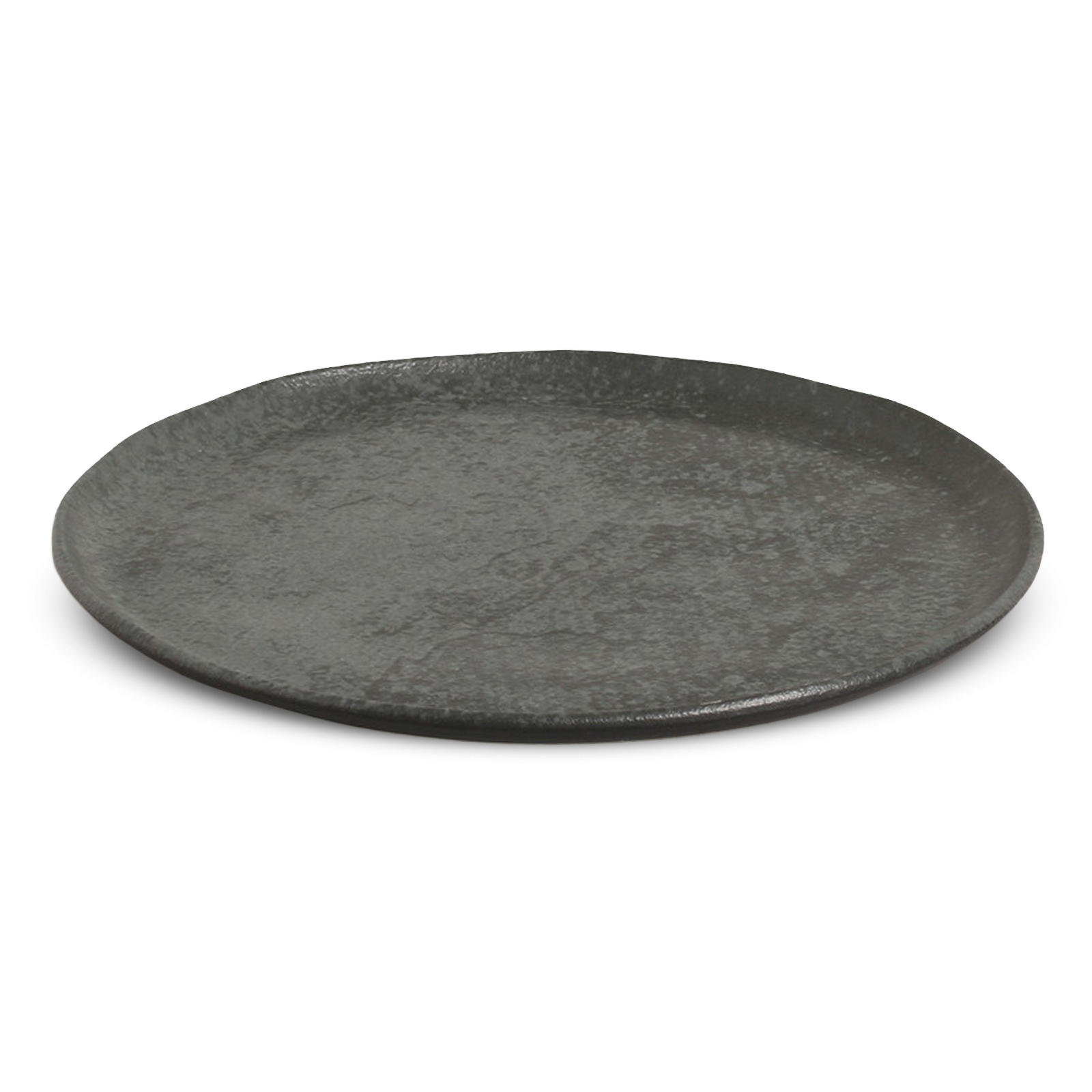 Organic Dinner Plate Charcoal speckled gray stoneware side view
