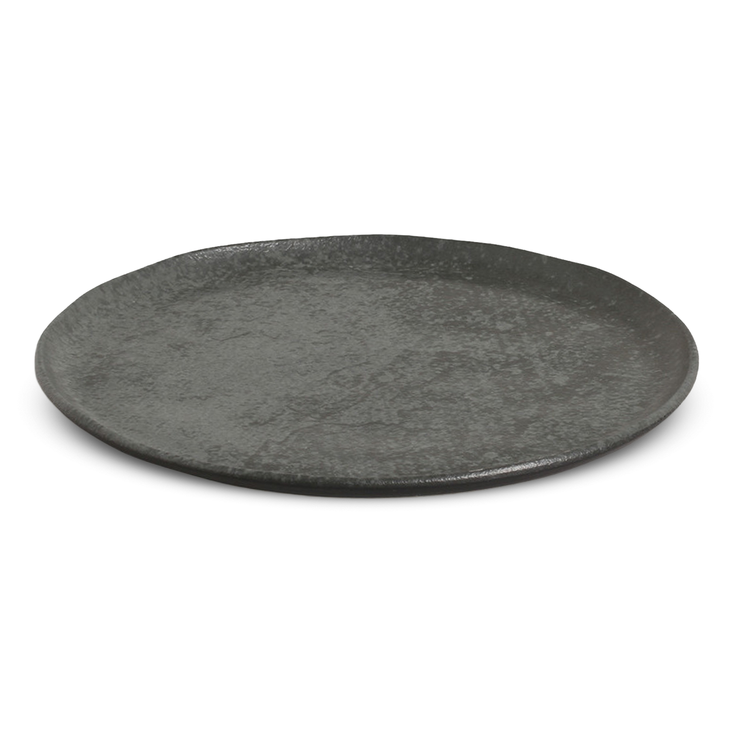 Organic Dinner Plate Charcoal speckled gray stoneware side view
