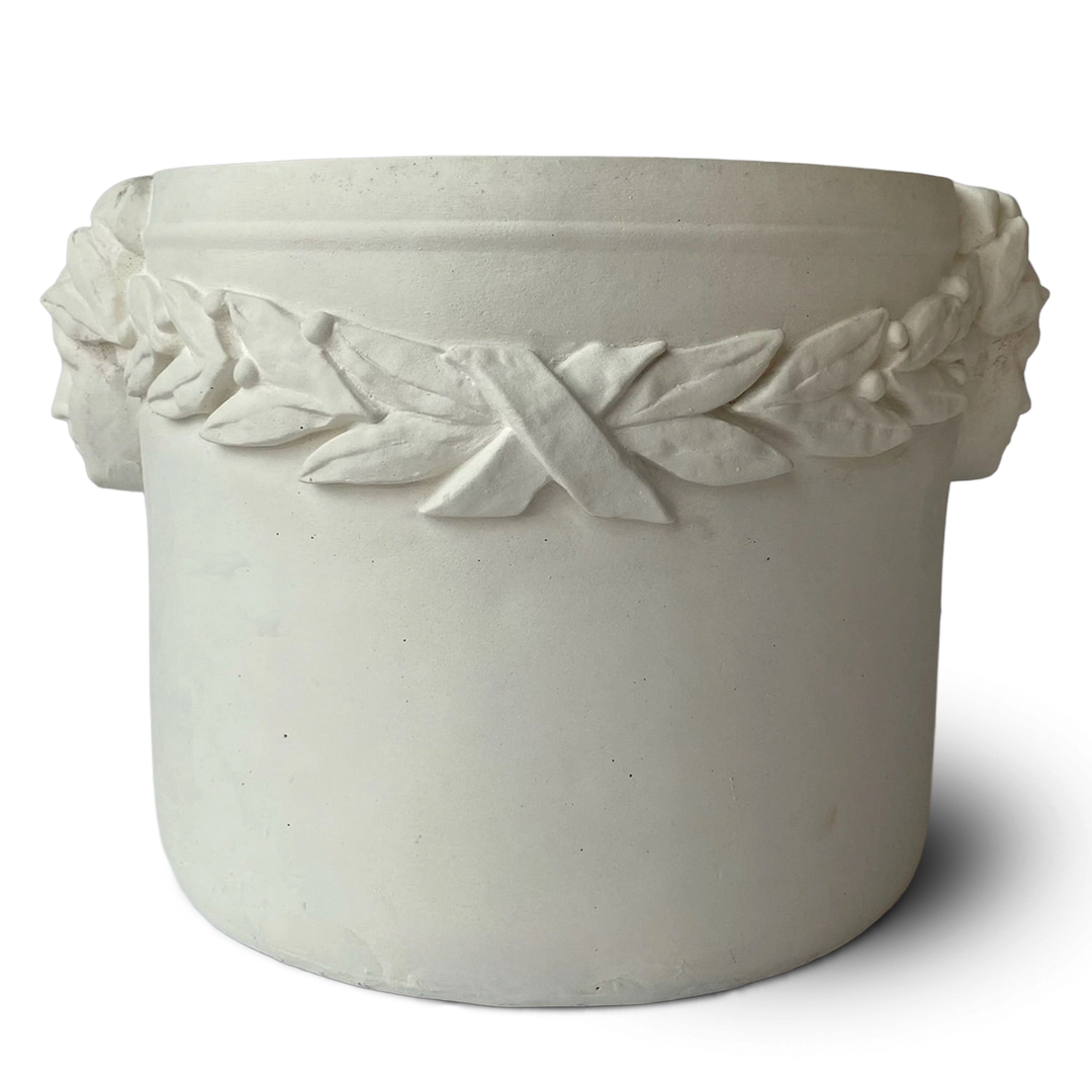 Persephone Planter white concrete laurel leaves back