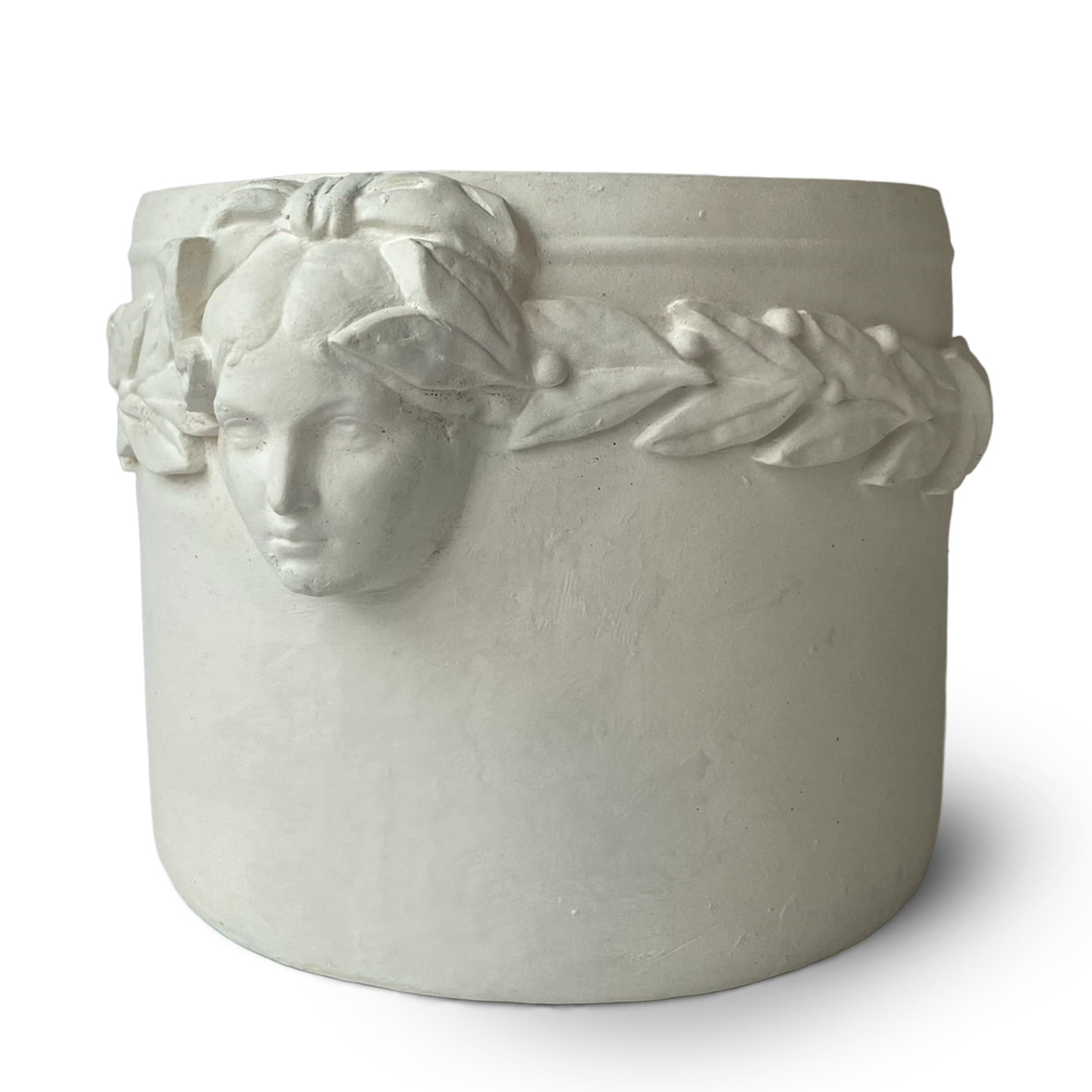 Persephone Planter white concrete laurel leaves side