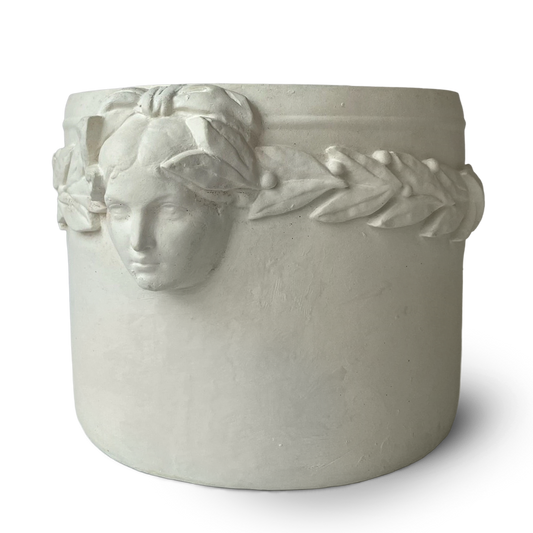 Persephone Planter white concrete laurel leaves side
