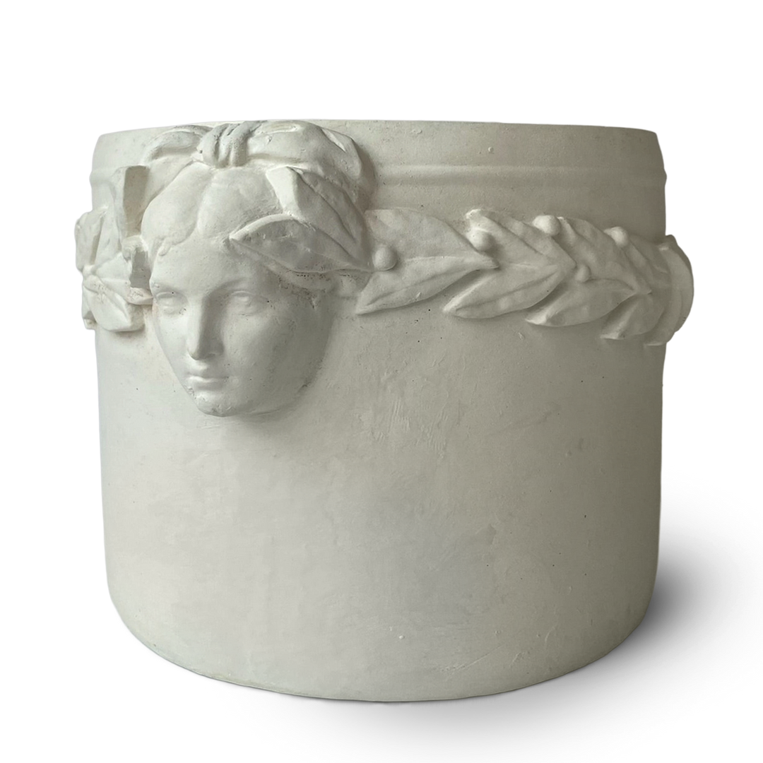 Persephone Planter white concrete laurel leaves side