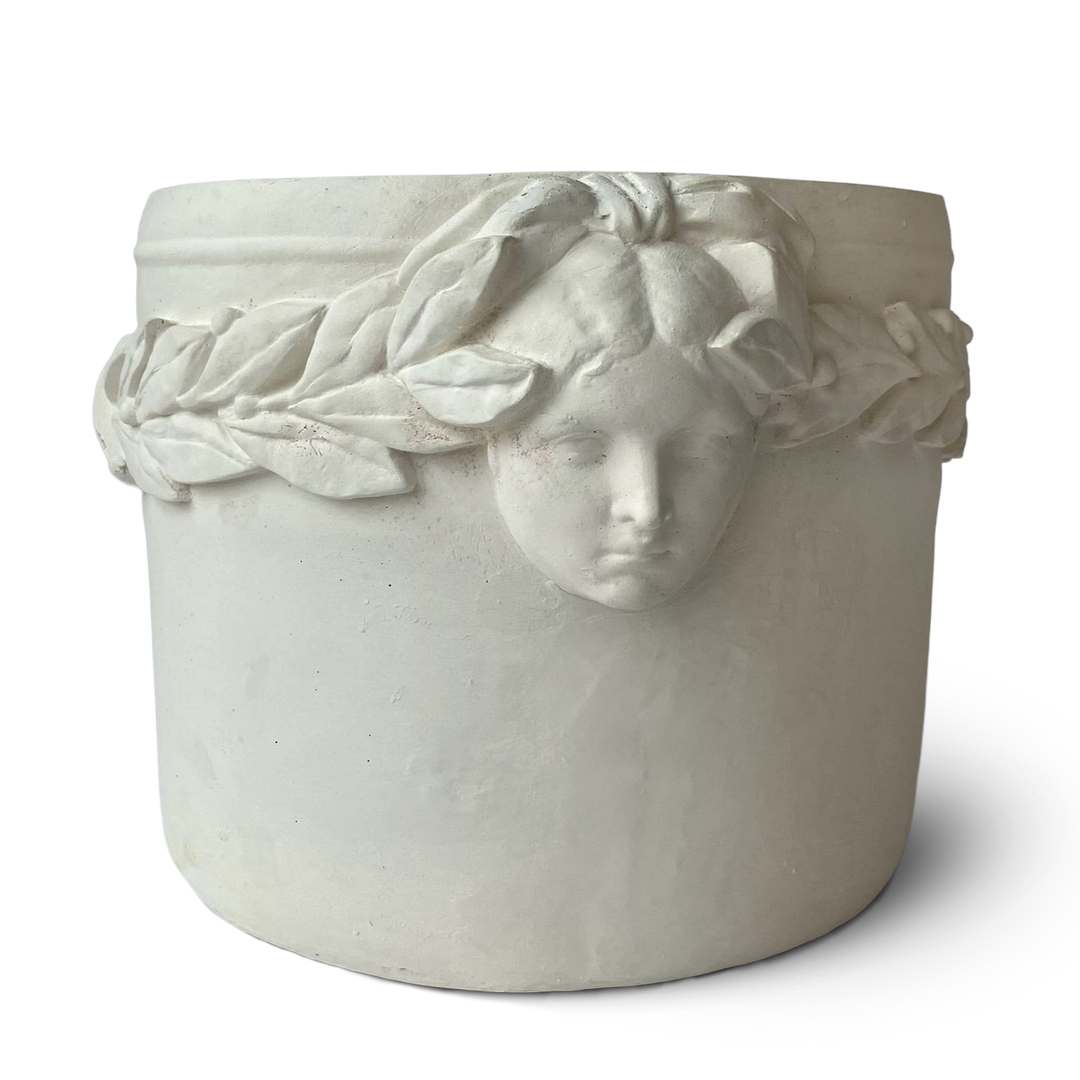 Persephone Planter white concrete laurel leaves