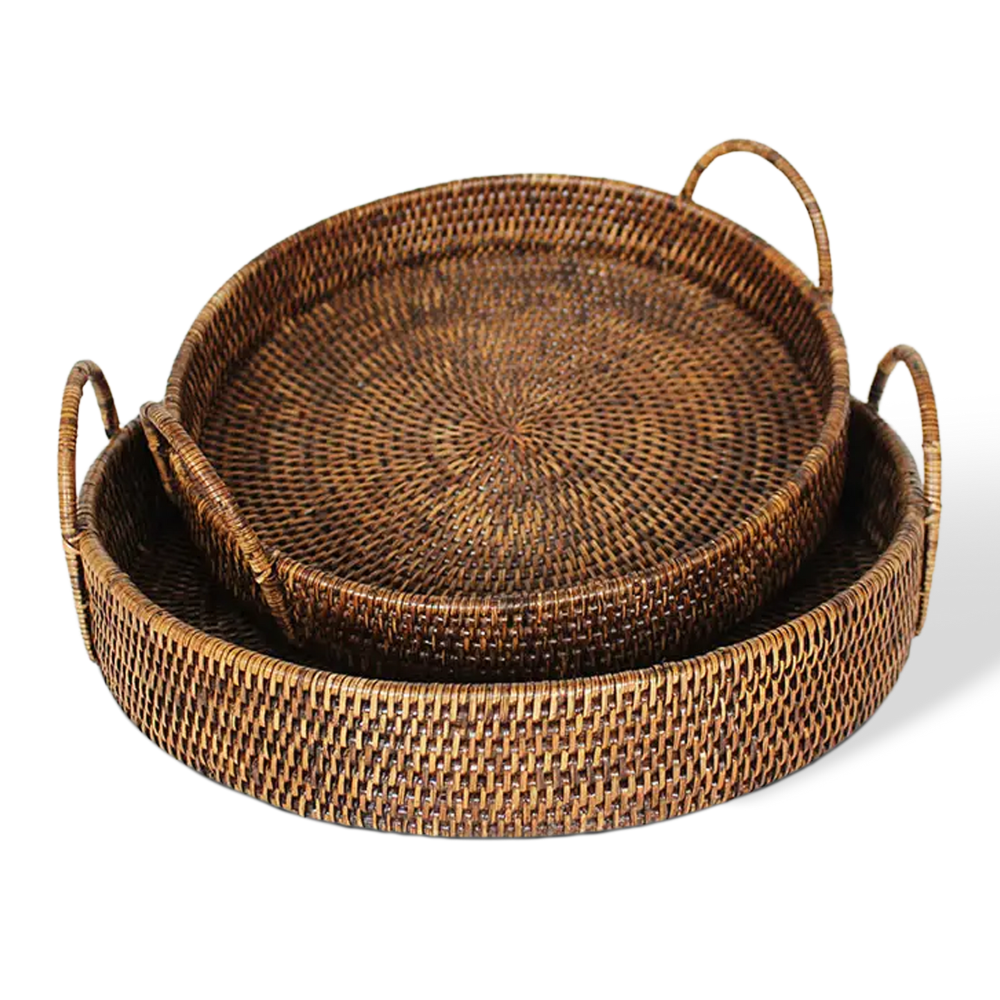 Rattan Round Serving Tray Set of 2 natural cane 