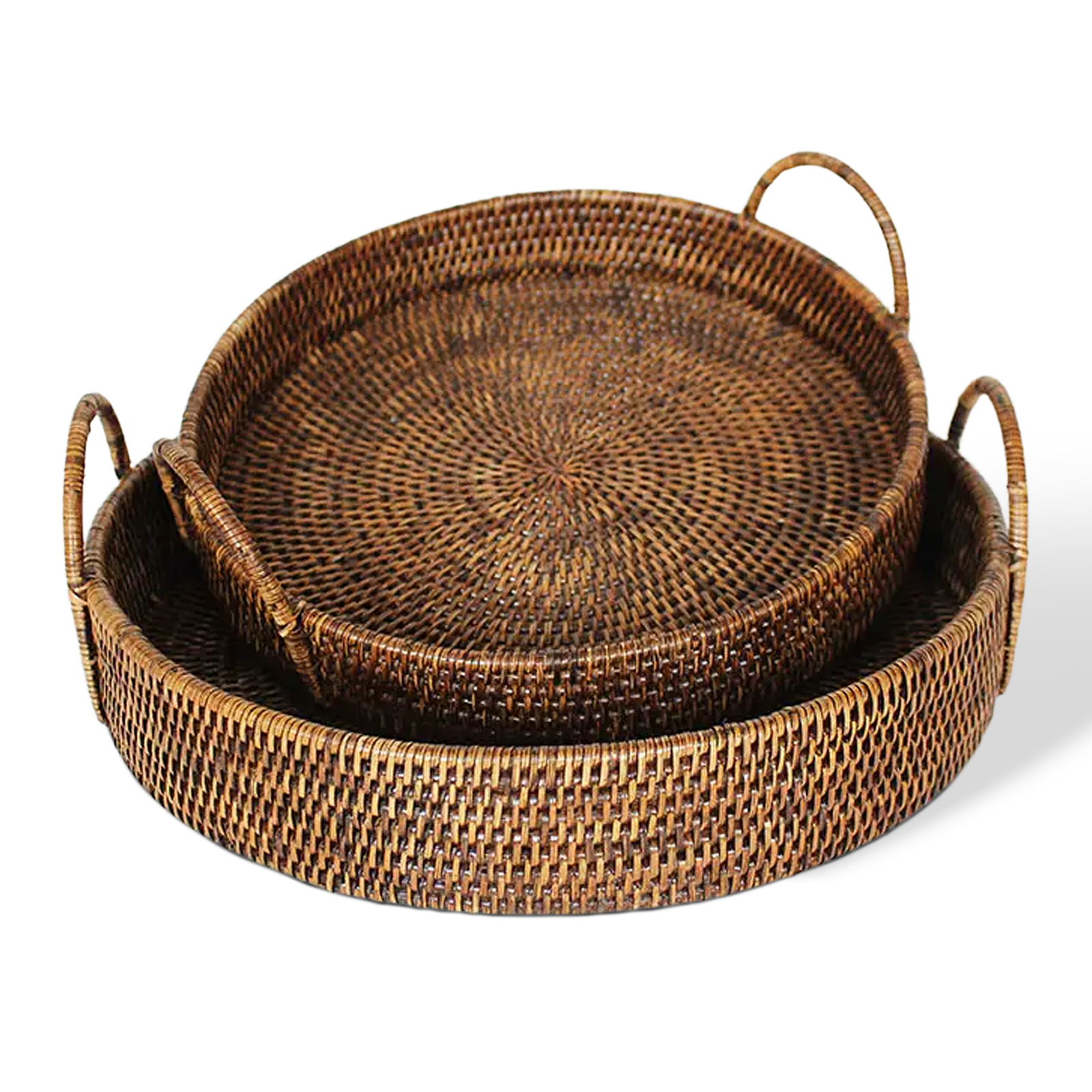 Rattan Round Serving Tray Set of 2 natural cane 