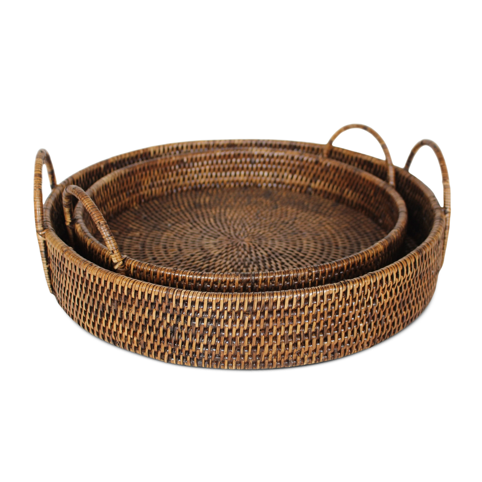 Rattan Round Serving Tray Set of 2 natural cane