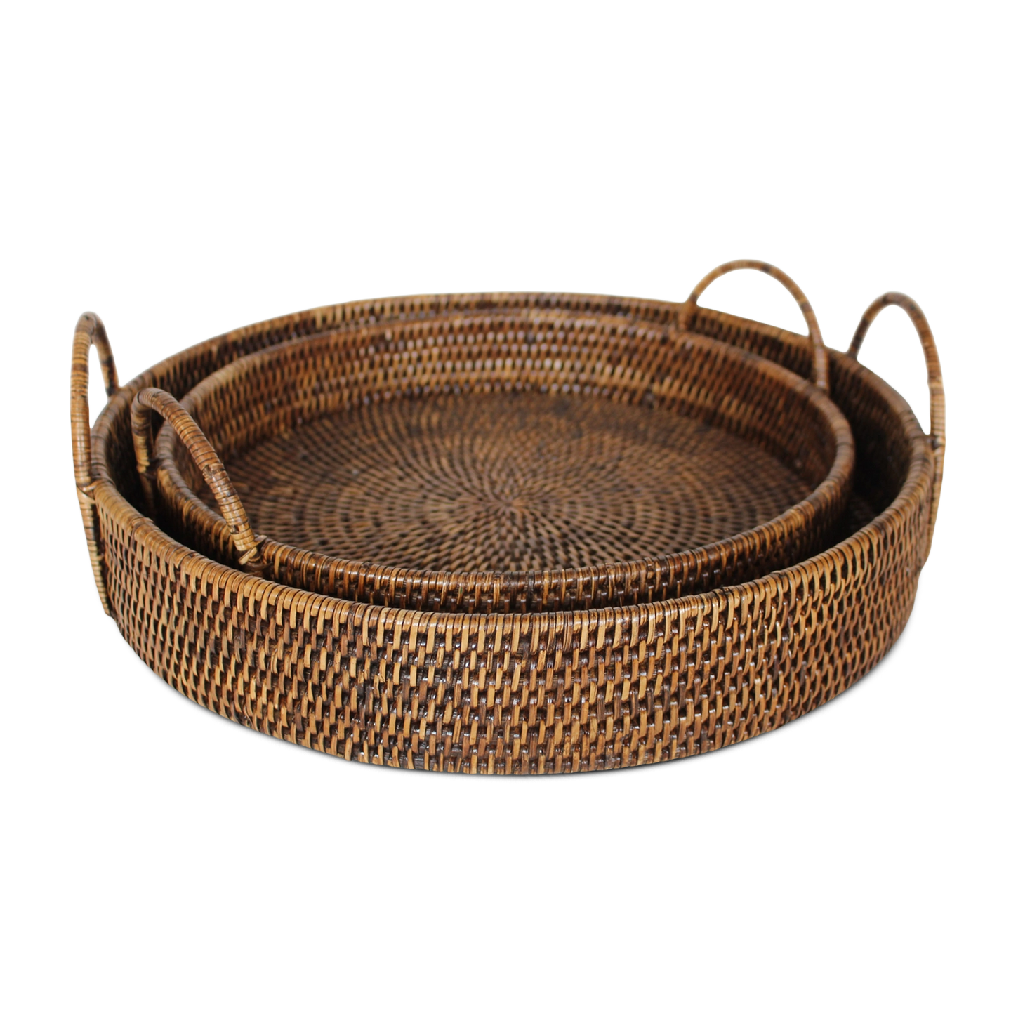 Rattan Round Serving Tray Set of 2 natural cane