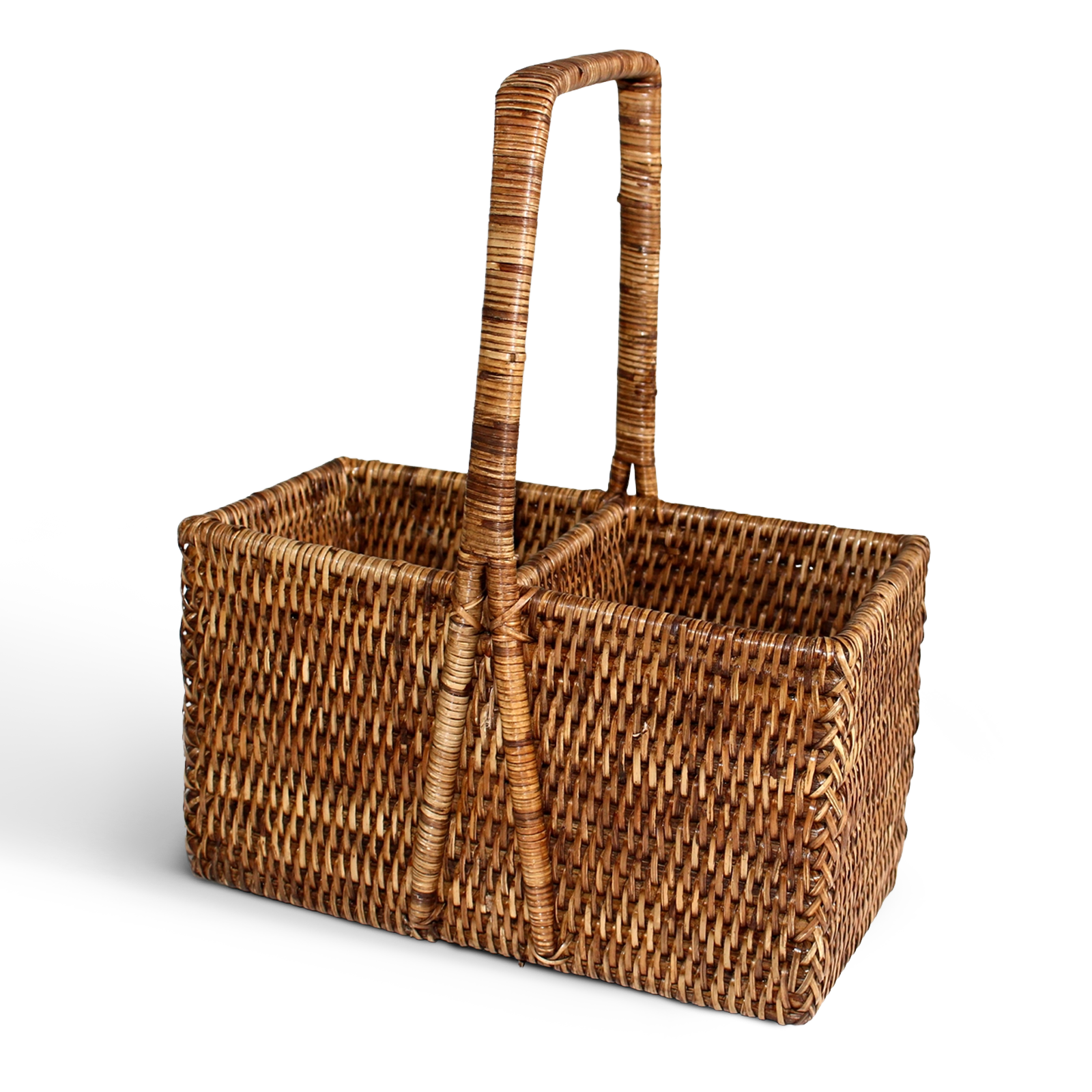Rattan Wine Traveler woven of natural cane with a carrying handle
