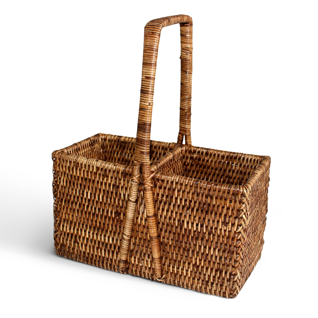 Rattan Wine Traveler woven of natural cane with a carrying handle