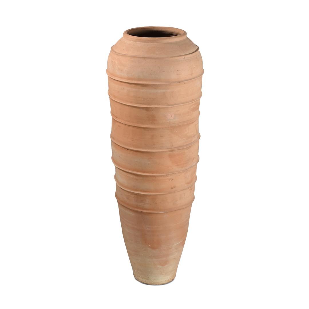 Ridged Short Terracotta Urn