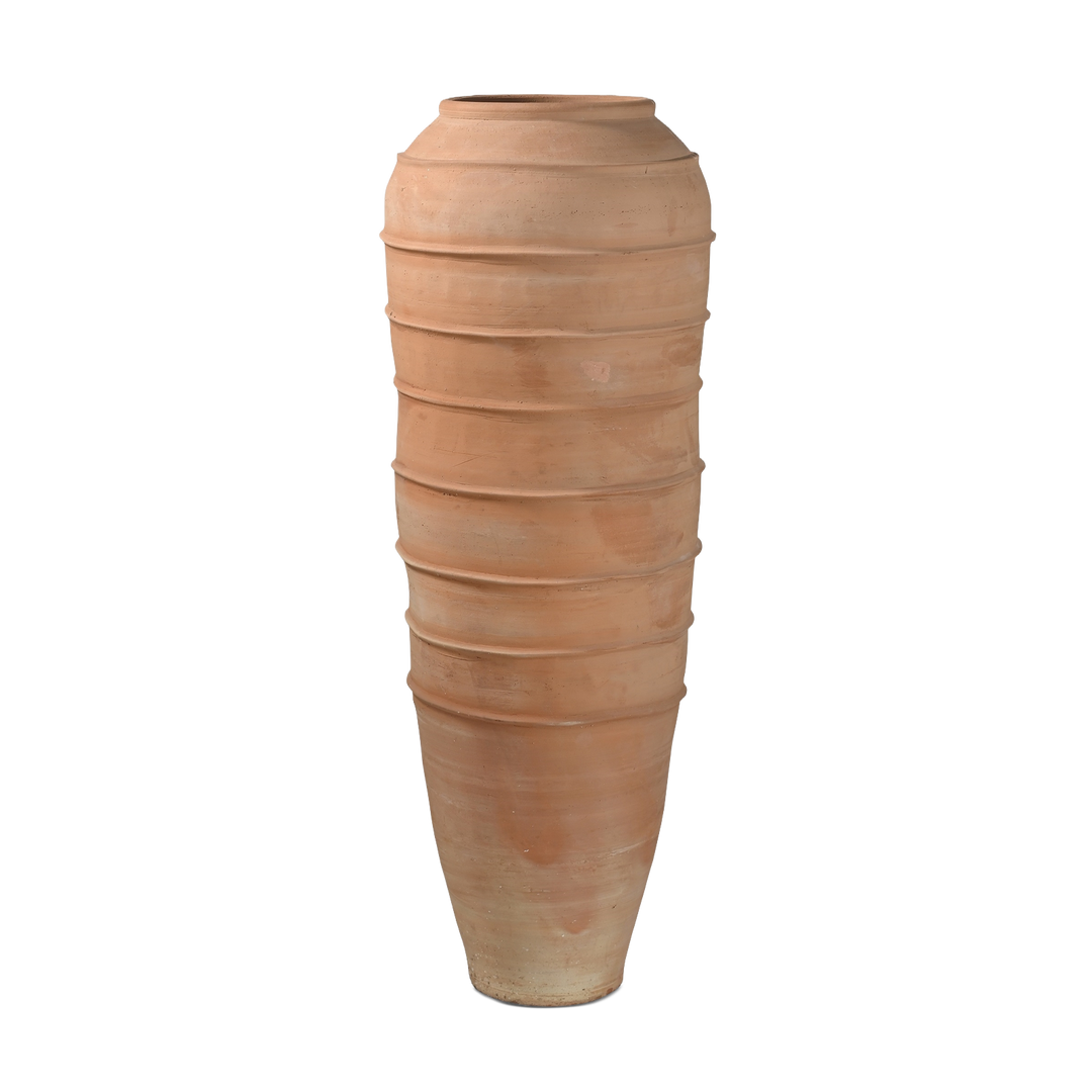 Ridged Short Terracotta Urn