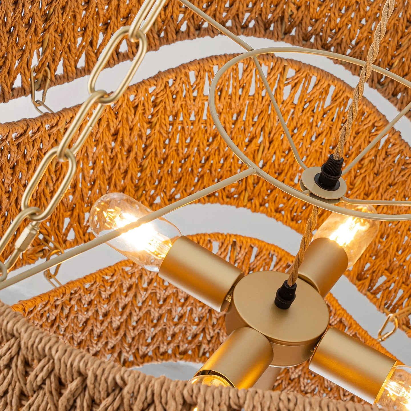 Sara Three Tiered Braided Chandelier inside lights