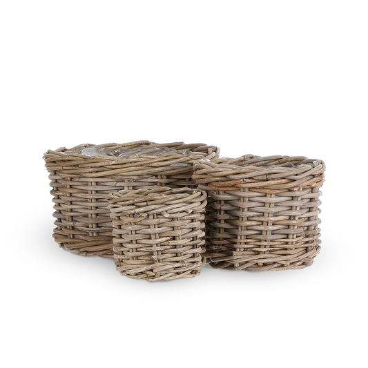 Rattan Small Basket Set of 3 - Grey