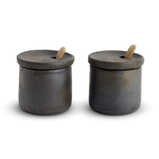 Small Brown Terracotta Spice Jars Set