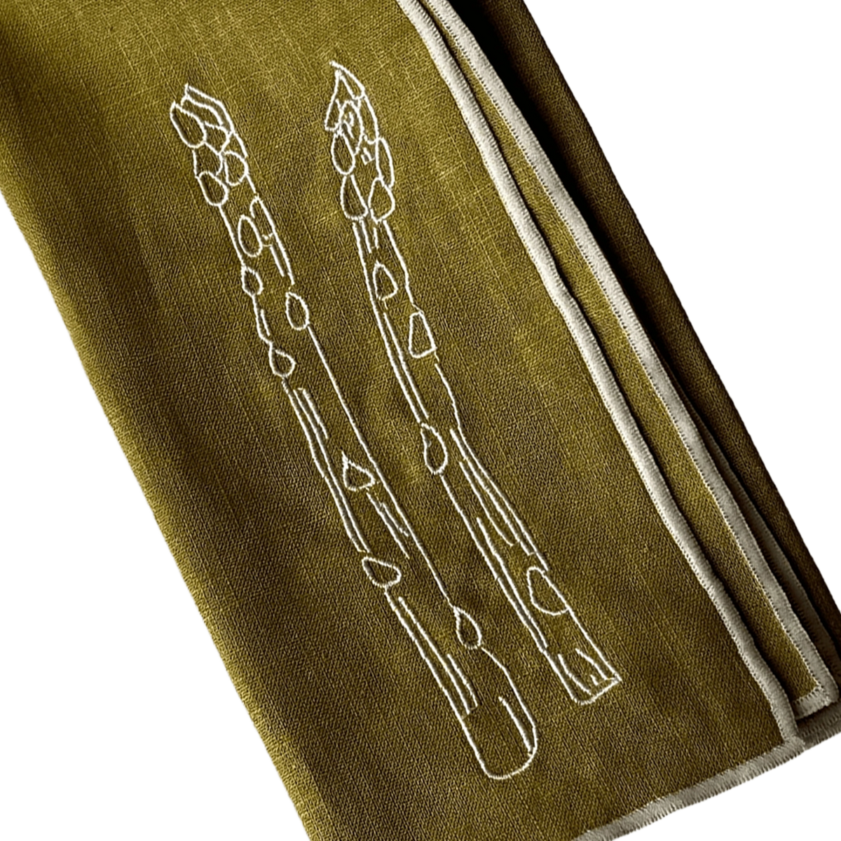 Stitch Border Napkin Set of 4 - Asparagus illustration closeup