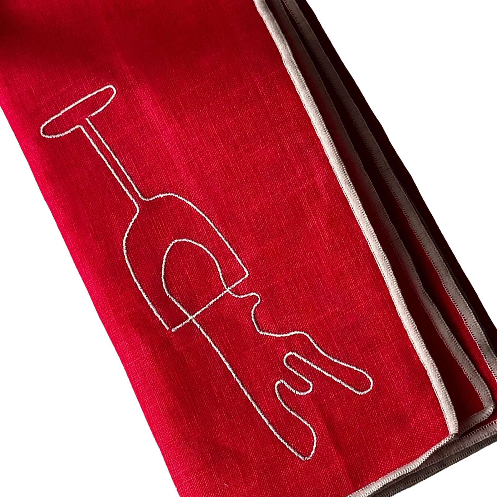 Stitch Border Napkin Set of 4 - Bordeaux red and white illustration of wine glass closeup