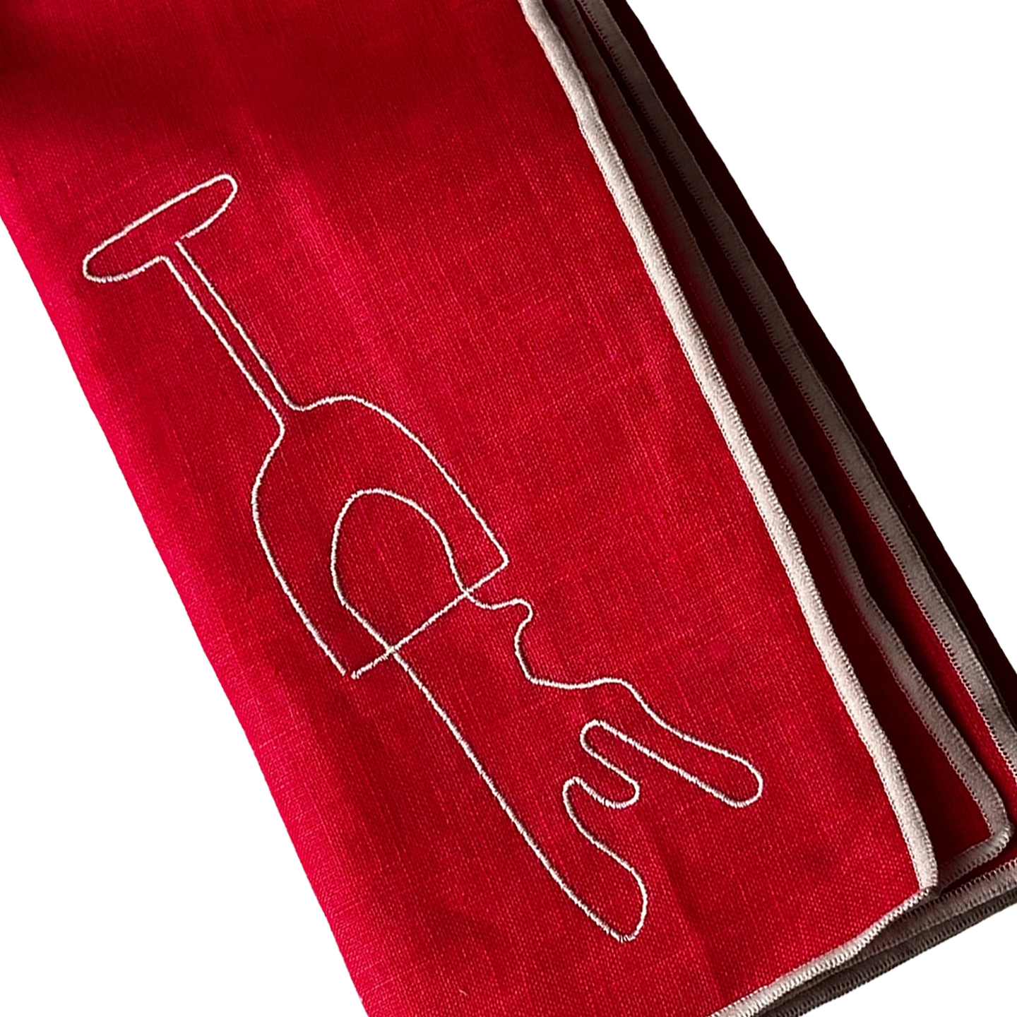 Stitch Border Napkin Set of 4 - Bordeaux red and white illustration of wine glass closeup
