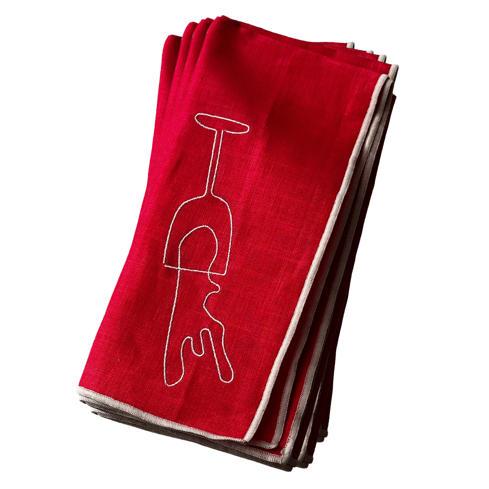 Stitch Border Napkin Set of 4 - Bordeaux red and white illustration of wine glass group