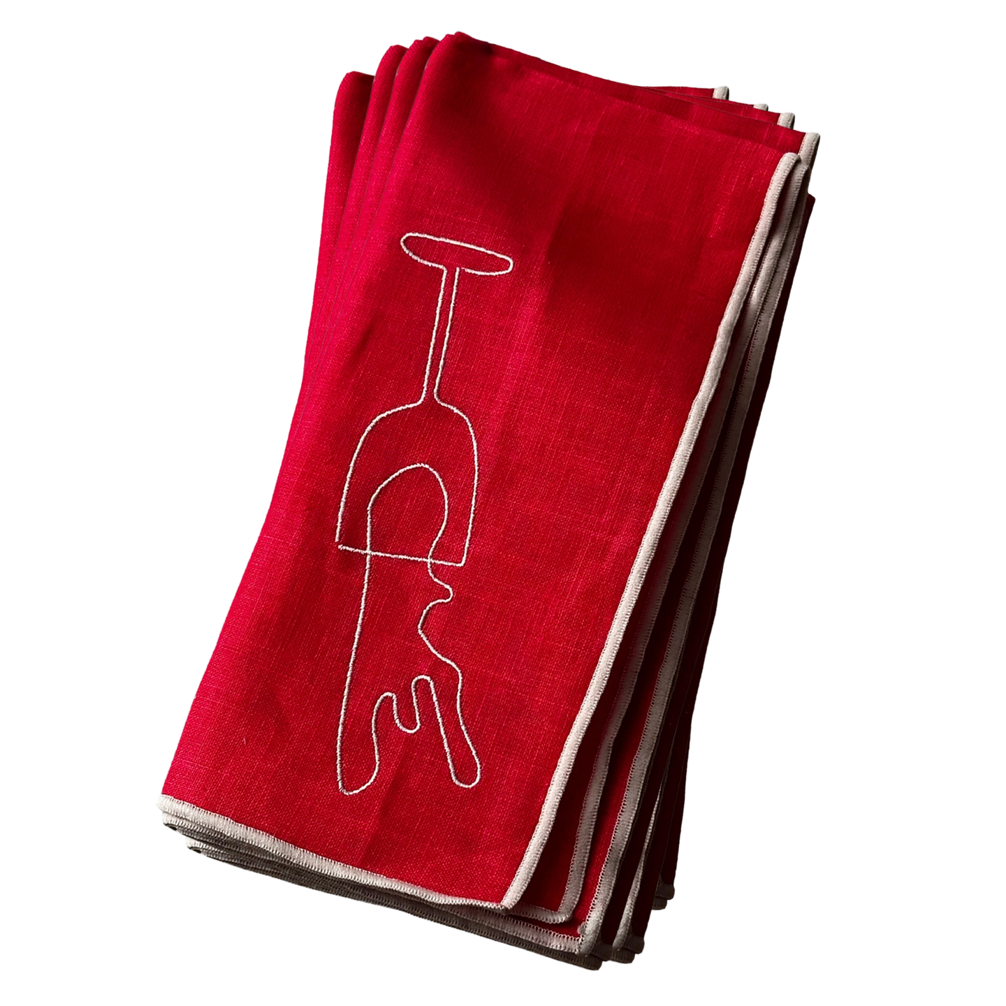 Stitch Border Napkin Set of 4 - Bordeaux red and white illustration of wine glass group