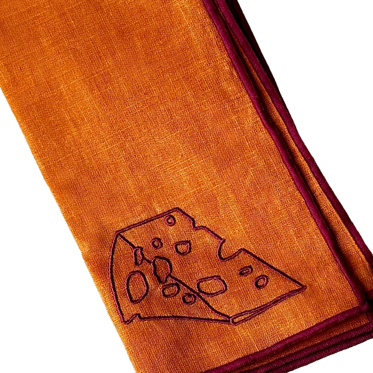 Stitch Border Napkin Set of 4 - Cheese orange and red illustration closeup
