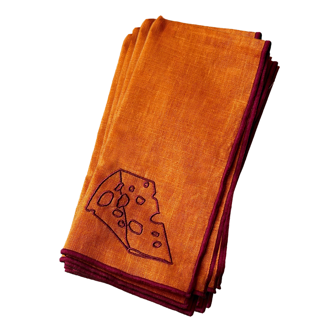 Stitch Border Napkin Set of 4 - Cheese orange and red illustration group