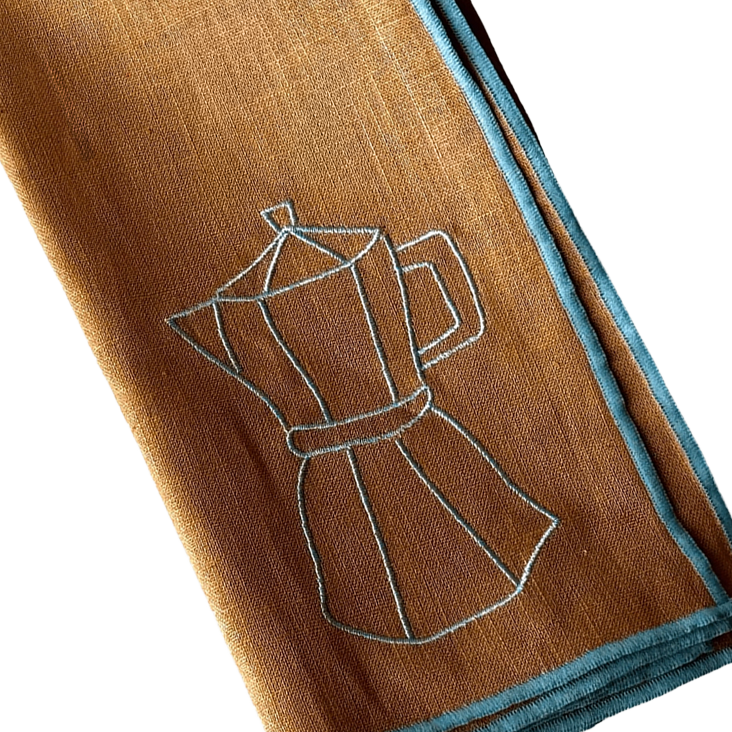 Stitch Border Napkin Set of 4 - Espresso brown and blue illustration closeup