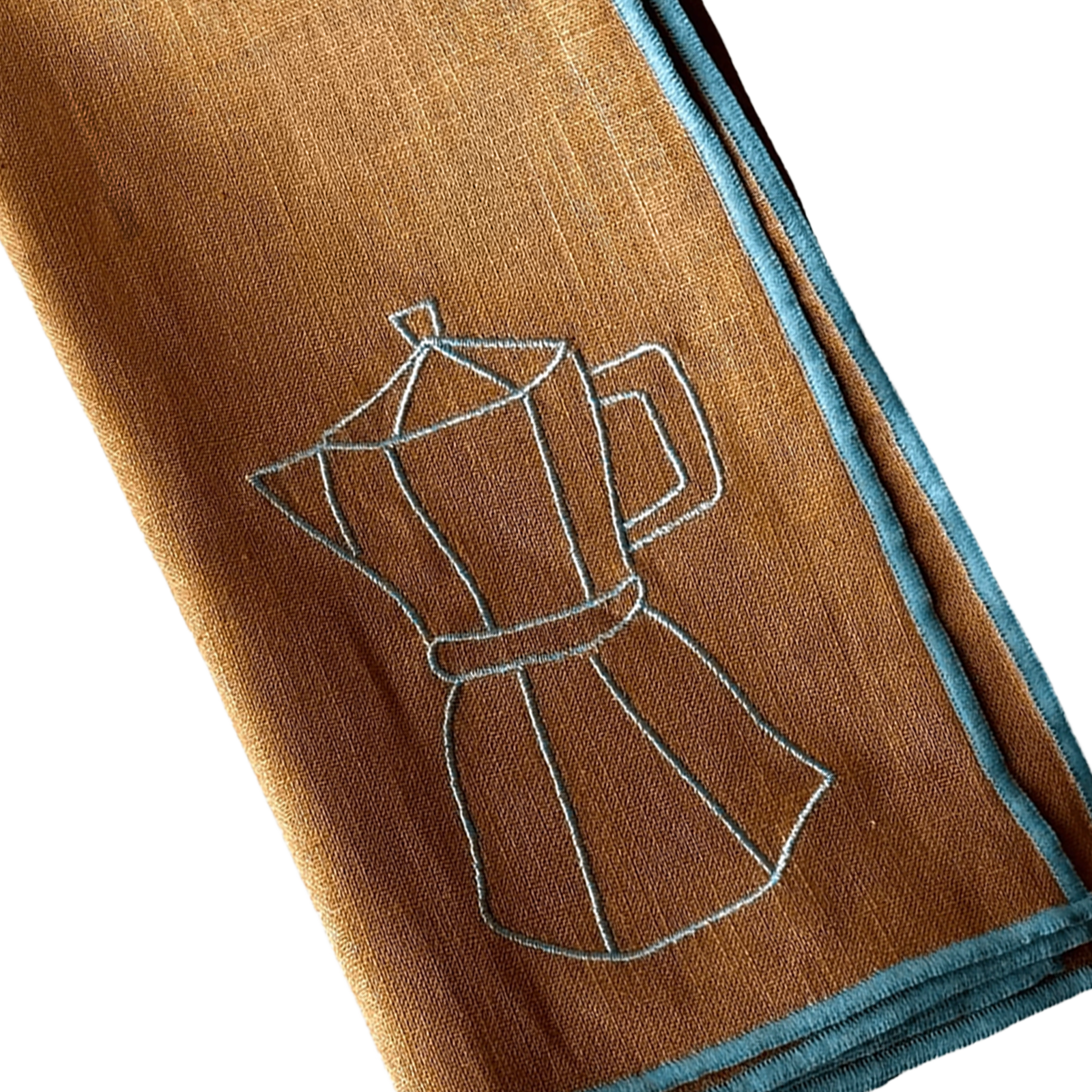Stitch Border Napkin Set of 4 - Espresso brown and blue illustration closeup