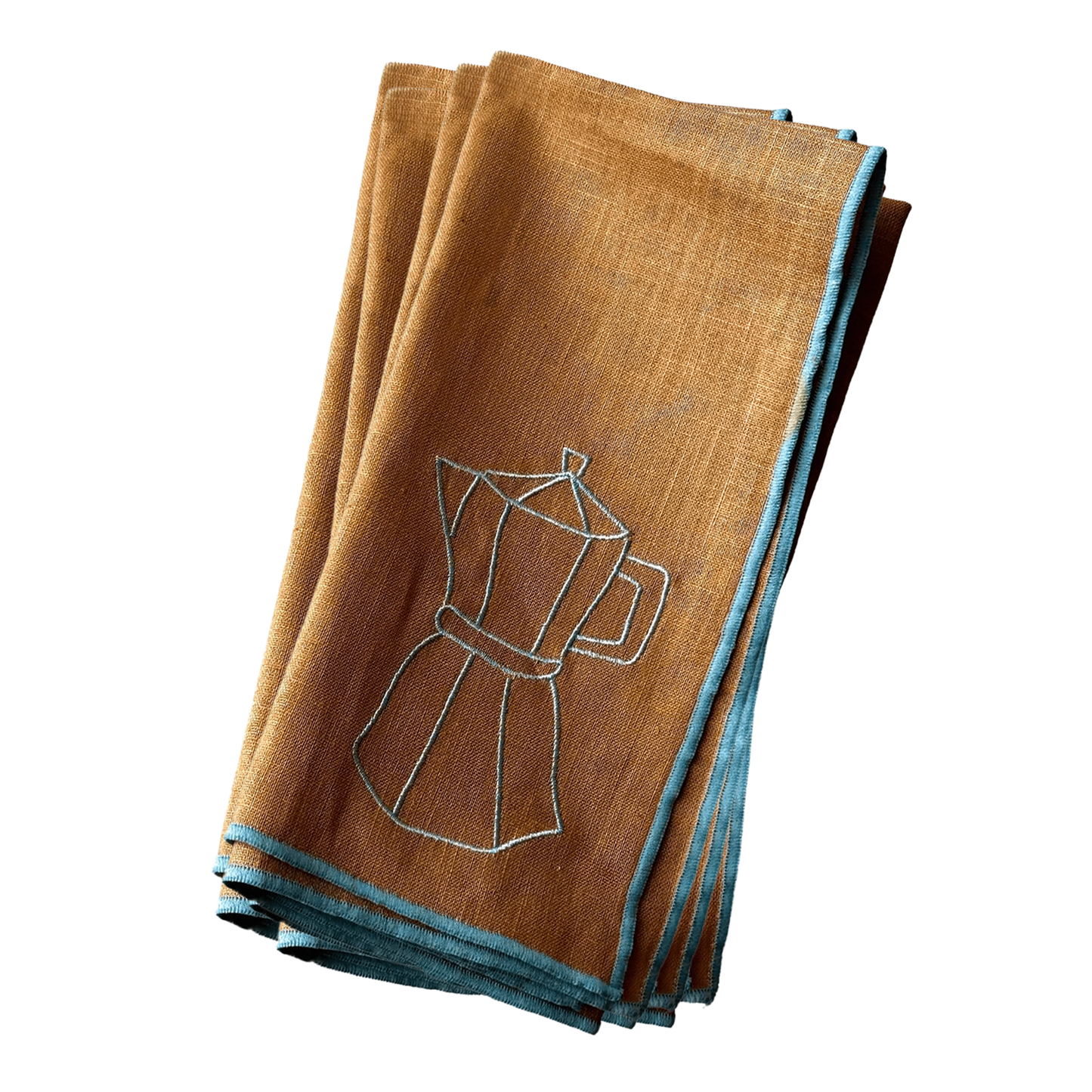 Stitch Border Napkin Set of 4 - Espresso brown and blue illustration group