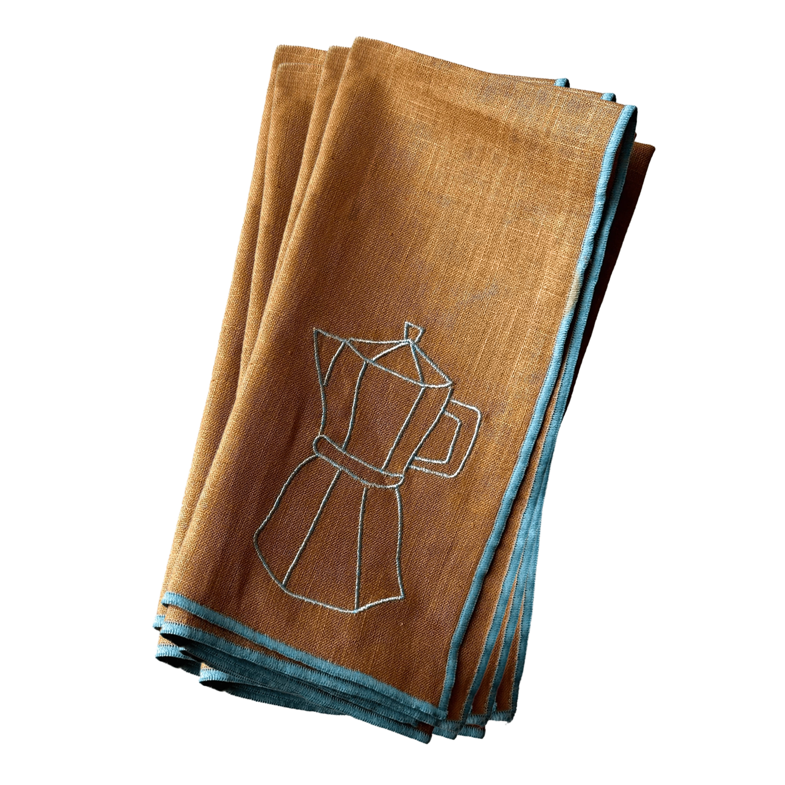 Stitch Border Napkin Set of 4 - Espresso brown and blue illustration group