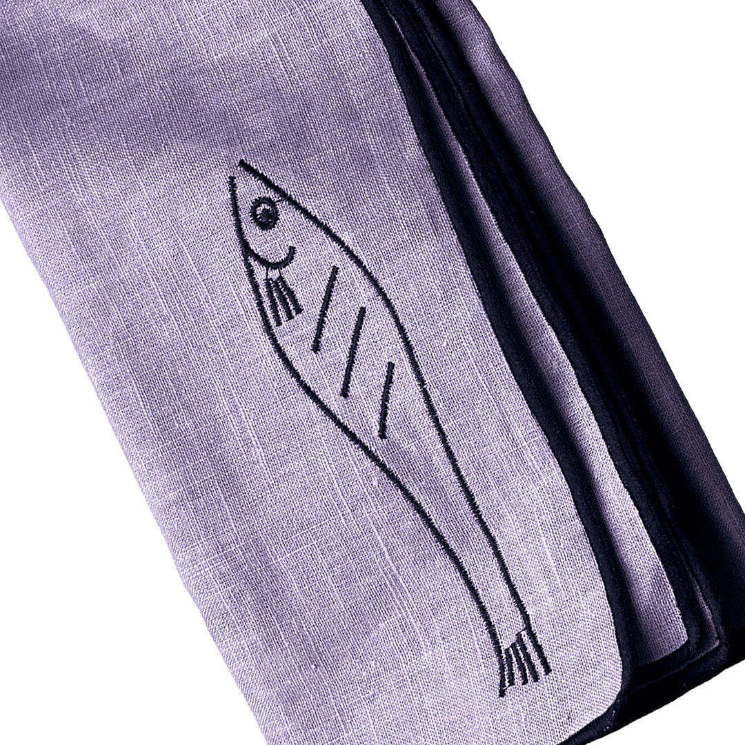 Stitch Border Napkin Set of 4 - Sardine illustration closeup