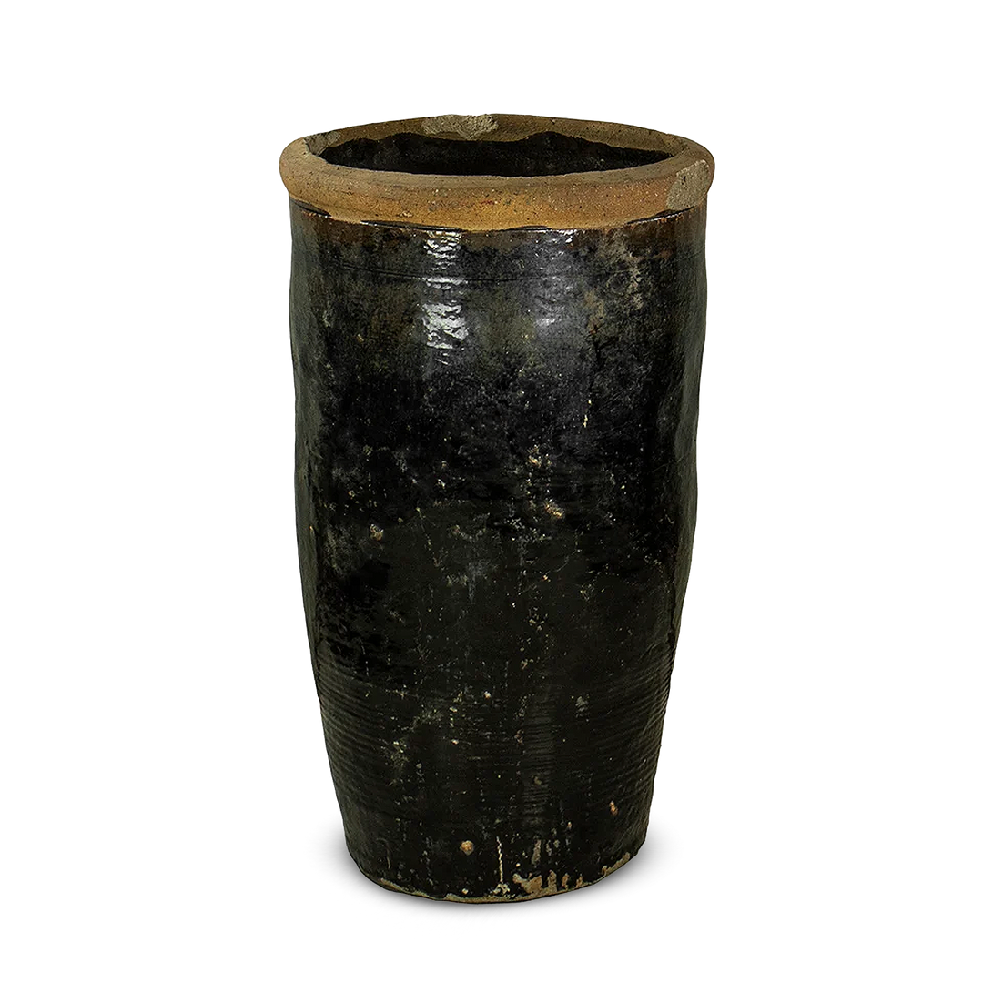 Vintage Black Glazed Pot rustic texture