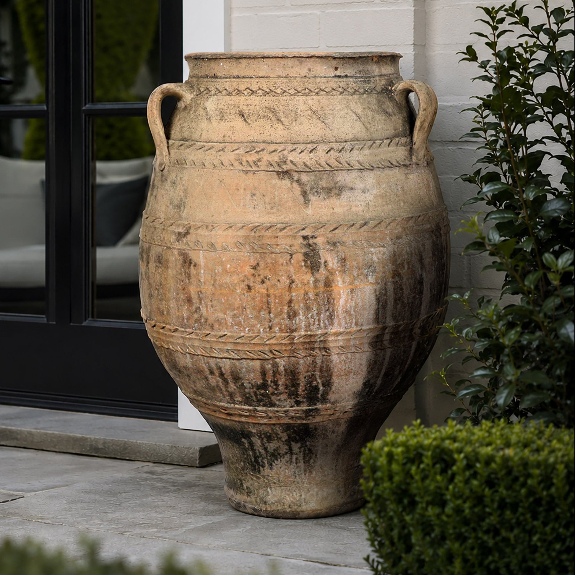 Vintage Greek Urn outside front porch