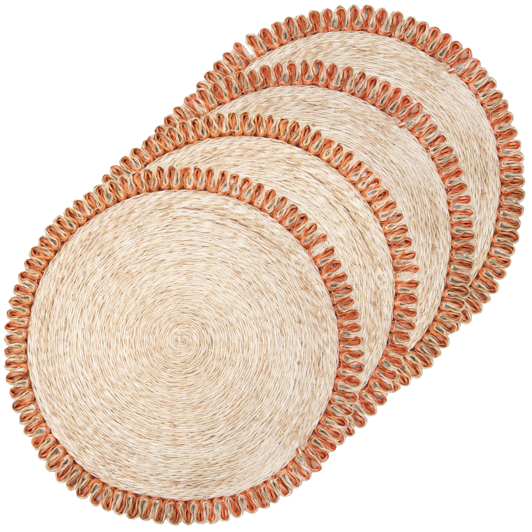 Woven Loop Border Placemat Set of 4 - Apricot orange